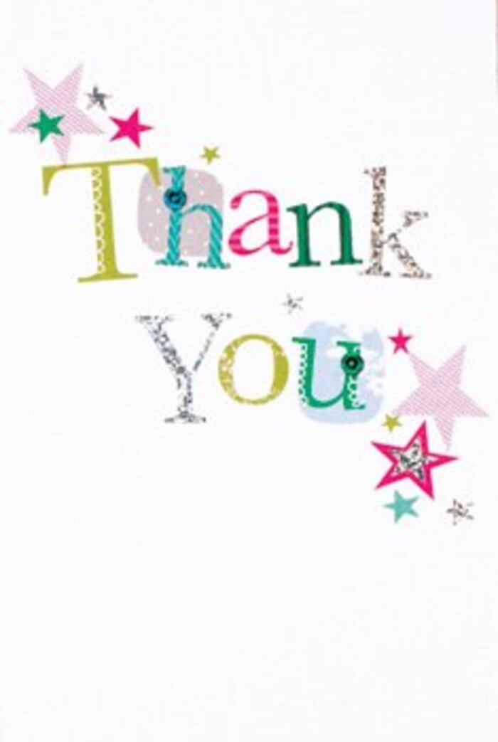 With its graceful arrangement and uplifting palette, this thank you card brings to mind the unique blend of conviviality and sophistication found throughout Finsbury. Each letter of 'Thank You' unfurls across a snowy expanse: some letters are playfully spotted or curved, others finished with soft, silvery shimmer, all in lively greens, pinks, and calm blues that reflect the neighbourhood's artistic soul. Spirals of vibrant stars-striped pinks, lush turquoise, glaze of gentle silver-gather near the sentiment, casting a magical light reminiscent of evening walks along Rosebery Avenue. The card's design is airy, modern, and uncluttered, offering space for every detail to be appreciated, much as Finsbury's green spaces provide a breath of calm amid city bustle. It feels universal in its warmth: a card that fits as comfortably with a bouquet for a friend celebrating at the Charles Bradlaugh pub as it does for a neighbour's simple kindness. Every aspect of the composition is thoughtfully balanced, reflecting the care of a genuine local florist.