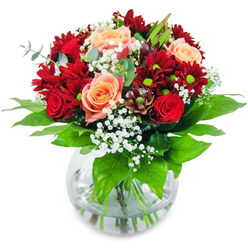 Let this sumptuous bouquet from Finsbury Flowers transport you to the bustling, colourful heart of North London. Rich red roses and vibrant chrysanthemums take centre stage, their velvety petals forming an inviting cluster around apricot and blush roses that radiate sunlit warmth. The gentle addition of gypsophila brings a playful, cloud-like softness, like petals caught by a breeze across Spa Fields Park. Sturdy stems are anchored in fresh, clear water-a promise of longevity and vibrancy with every local delivery across Finsbury, Clerkenwell, and Angel. Notice the lush green foliage encircling the base, pulsing with the same lively energy as a Saturday at Chapel Market. The bouquet's composition is harmonious; every detail, from the saturation of reds to the softening pastels, is arranged to evoke celebration, togetherness, and pure visual joy. Inhale, and the natural, earthy undertones combine with the roses' fragrant, sugar-sweet whispers, reinvigorating the senses. Whether placed as a striking centrepiece or pressed into someone's hands as a loving surprise, this Finsbury-crafted bouquet is an uplifting, heartfelt expression just waiting to be shared.