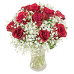 As you gaze upon this arrangement by a Finsbury florist, you are met with a vision of bold passion and gentle grace. The bouquet showcases a dozen velvety red roses, each bud unfolding like a secret, their deep colour charged with emotion and meaning. Woven elegantly between each rose, clouds of delicate white baby's breath float like soft morning mist, lightening the ensemble and adding an ethereal air. Together, these florals are set in a simple clear glass vase, the crisp green stems and shimmering water grounding the piece, much like the calming greenery of Spa Fields amidst the city bustle. The pristine white background allows every detail-from the romantic reds to the snowy whites-to be fully appreciated. The subtle fragrance, rich with rose notes and gentle sweetness from the gypsophila, evokes a sense of cherished memories and quiet moments shared along Finsbury's leafy avenues. Whether given for a birthday, to mark an anniversary, or just to let someone know they're valued, this bouquet is an artful expression of local craftsmanship and heartfelt sentiment that lingers long after it arrives.