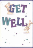 This cheerful get well card is as inviting as a window box brimming with blooms on a Finsbury balcony. Two adorable characters-a cuddly teddy bear and an eager puppy-seem to leap off a creamy background, animated by the joy of sending heartfelt good wishes. Their lively poses and velvety fur lend a tactile sense of comfort, while the expressive bold letters ('Get Well') in shimmering violet and teal conjure the same vibrant optimism found in a fresh bouquet. Scattered stars in varying blues and purples glimmer throughout, infusing the design with playful hope that mirrors the caring atmosphere of Amwell Street and Exmouth Market. This card becomes more than just a message; it's an emotional lift-a soft, bright gesture ideal for anyone recovering in the Finsbury area, bringing a sense of closeness whether sent with flowers or shared alone.
