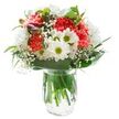 Overflowing with cheerful freshness and elegant detail, this vibrant bouquet from Finsbury Flowers embodies the welcoming essence of the N4 community. At its core, fluffy coral carnations boast soft, ruffled petals that shimmer with warmth and movement. Encircling them are crisp white daisies and many-petaled chrysanthemums, each with a vivid green-yellow eye, offering innocence and a playful spirit like that found in Finsbury's parks. Wisps of delicate baby's breath spiral between the more robust blooms, lending a cloudlike lightness and seamlessly drawing the eye through the arrangement. From one side peek the deep magenta hues of alstroemeria buds-quiet hints at blossoms still to come. All are framed by rich layers of glossy and slender green foliage, echoing the abundant greenery along the New River Path. Neatly arranged in a clear glass vase, visible stems rest in clean water, amplifying the bouquet's natural beauty and locally sourced freshness. Presented against a bright, unobtrusive background and illuminated by gentle light, every blossom and leaf is celebrated. Whether gifted for a birthday, a thank you, or as a reminder of renewal, this bouquet invites positivity and hope into homes throughout Finsbury, capturing the joyful, communal heart of the neighbourhood.